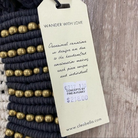 CLEOBELLA🌺Seville Boho Fringe Retro Macrame Beaded Clutch Black & White - Picture 12 of 12